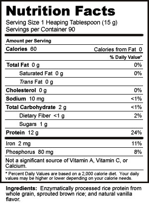 NutriBiotic Rice Protein Nutrition Label